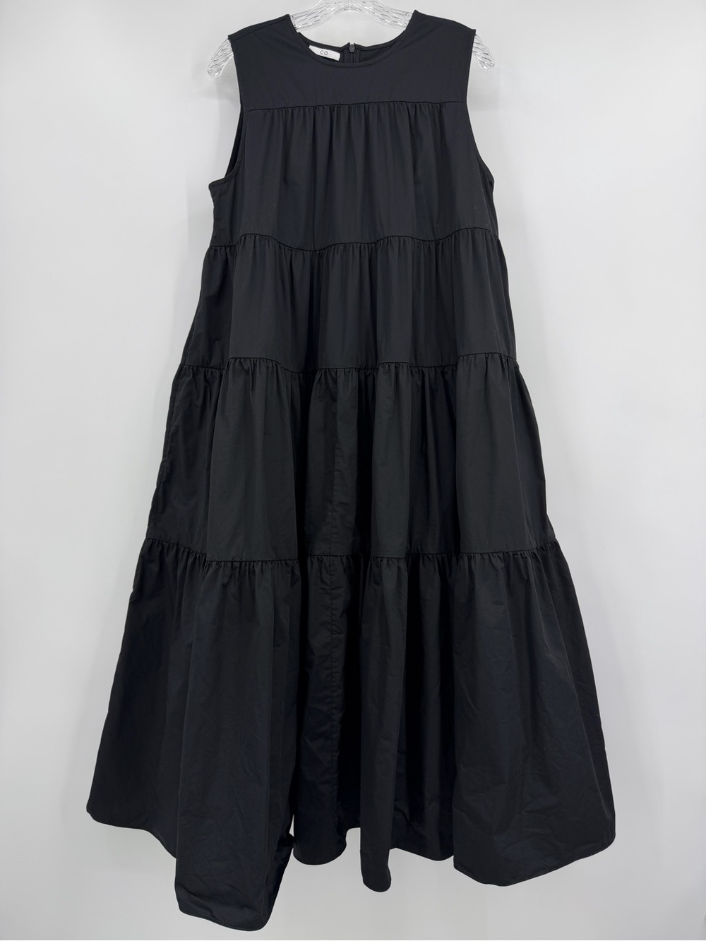 CO Essentials Tiered Midi Dress Sleeveless Cotton Black Size L - Picture 2 of 10